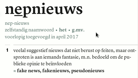 Online Van Dale, nieuw woord, nepnieuws, 2017