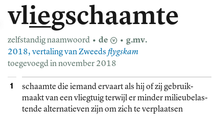 vliegschaamte, woord in 2018 toegevoegd aan Van Dale